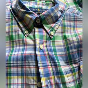 Ralph Lauren classic fit men’s plaid cotton poplin button-down shirt sz M
